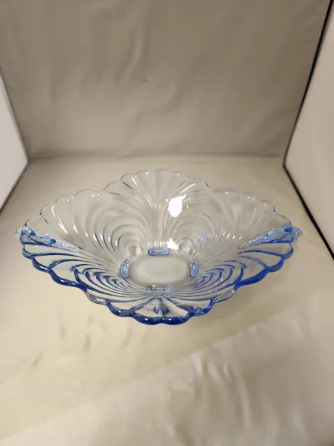 Cambridge Glass Caprice Moonlight Blue Oval Console Bowl 4 Toed