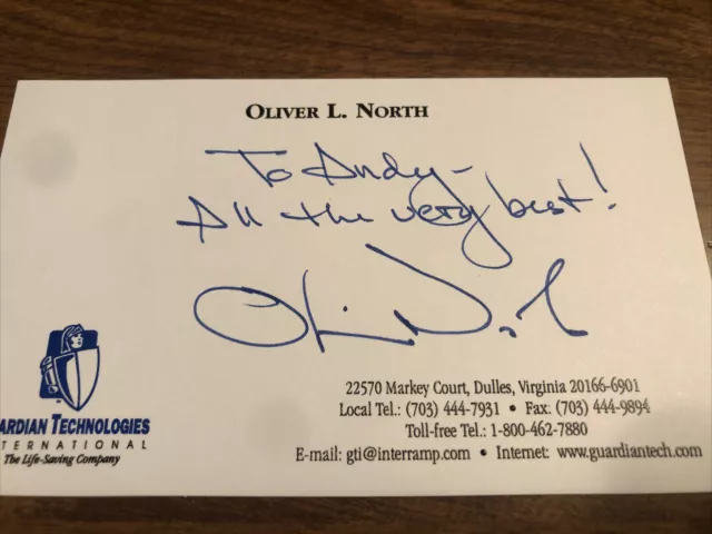 Oliver North Autograph, Marine Colonel, Iran/Contra Scandal Figure