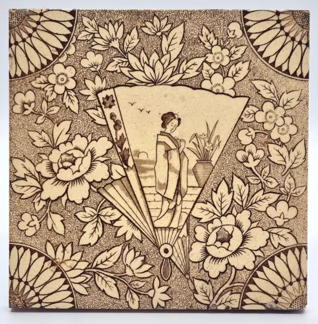 Antique Fireplace Tile Aesthetic Japanesque Transfer Printed Malkin Edge C1895