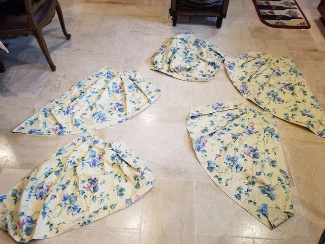 Juego de 5 cortinas de cenefa amarillo azul floral verde rojo 2 izquierda, 2 derecha, media