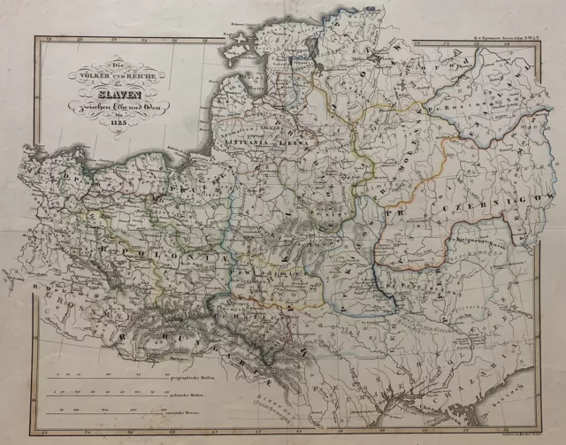 Kupferstich Karte Völker Reiche Slaven Elbe Donau Ausfeld Spruner 1835 Ukraine