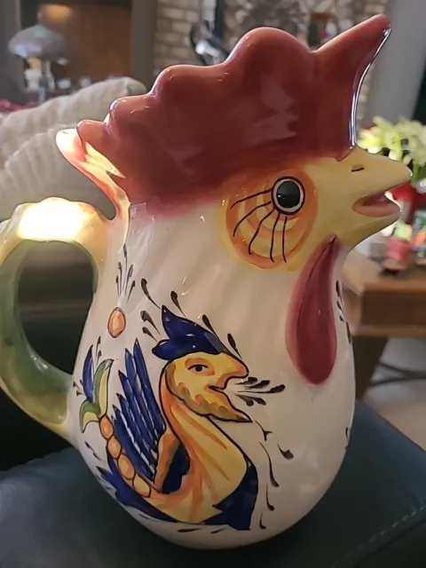 Rooster Chicken Pitcher Hand Painted Made In Portugal
