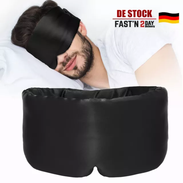 Schlafmaske Herren - Damen Seide Verstellbar Brille Augen Reise Augenbinde Black