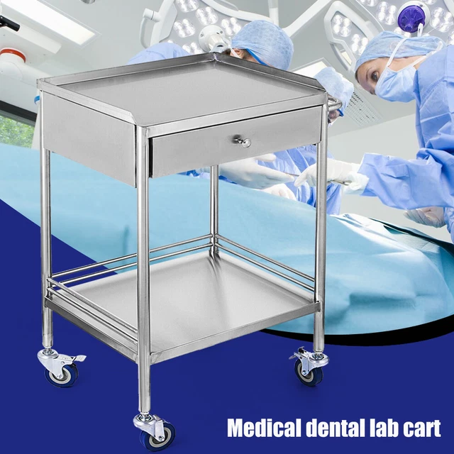 2-Tier Lab cart with Wheels, Stainless steel rolling cart, Medical Dental Cart