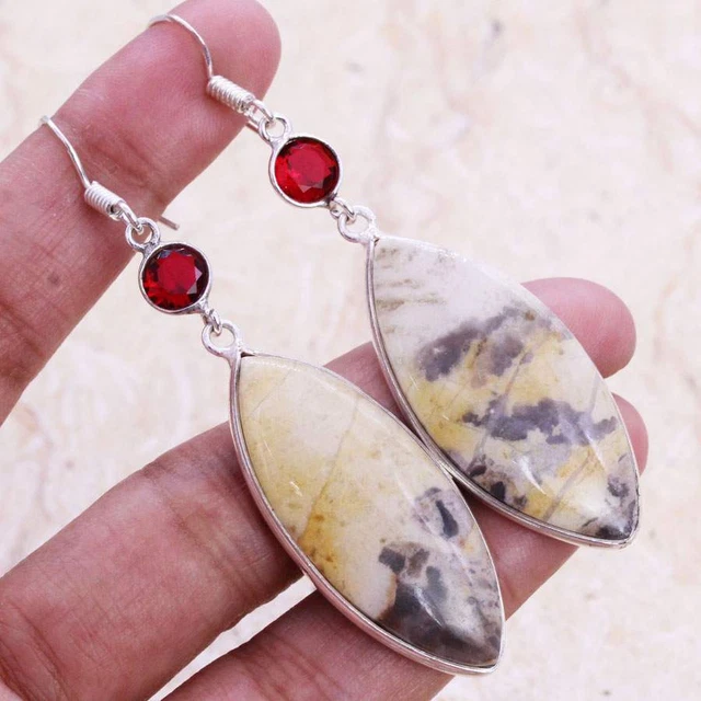 Elegant Picasso Jasper 925 Silver Plated Handmade Earrings of 2.5" Ethnic Gift