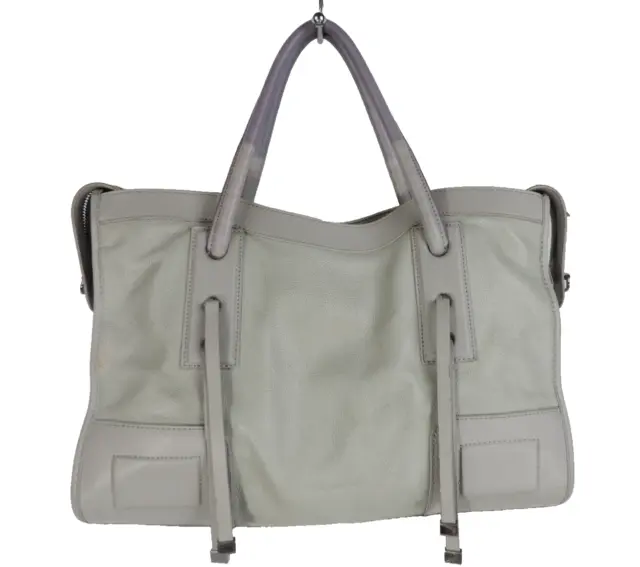 CHARLES JOURDAN Gray Pebble Leather Shoulder Bag Purse Handbag Double Handle Zip