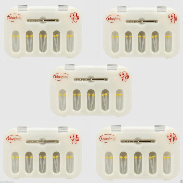 5 box Dental High-intensity Fiber Post Resin Screw Thread Quartz&5* Drill yellow