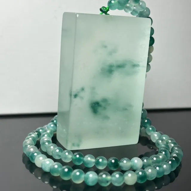 Certified natural Ice Green Jade Jadeite Carved flower Pendant&Necklaces 平安无事牌