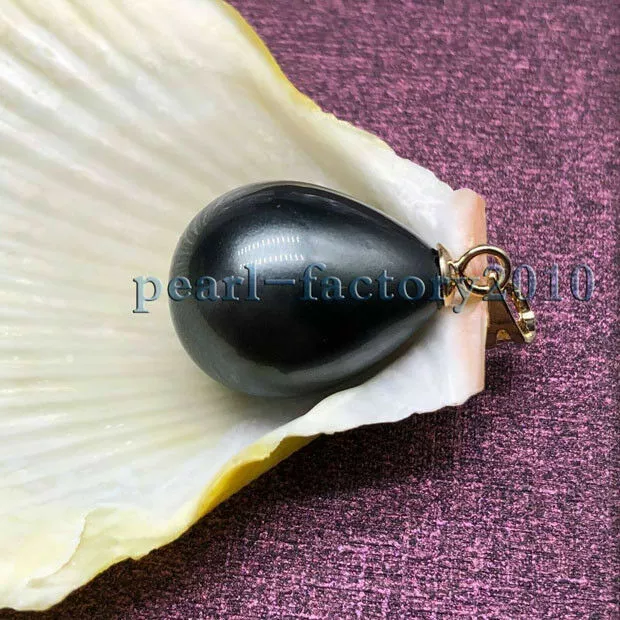 new 14-16MM AAA PERFECT Black shell pearl Pendant 14K  GOLD