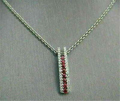 2.00Ct Round Cut Red Ruby Bar Pendant 14K White Gold Finish 18'' Free Chain