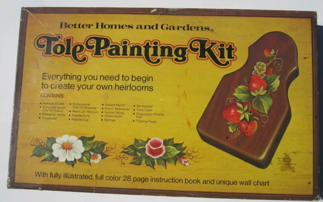 Kit de pintura de tole de la década de 1960 con tablero y pinturas mejores hogares y jardines usados