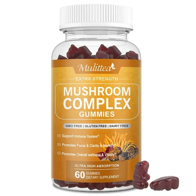 60Pcs Mushroom Complex Gummies 100% Natural For Immunity Health Memory Support