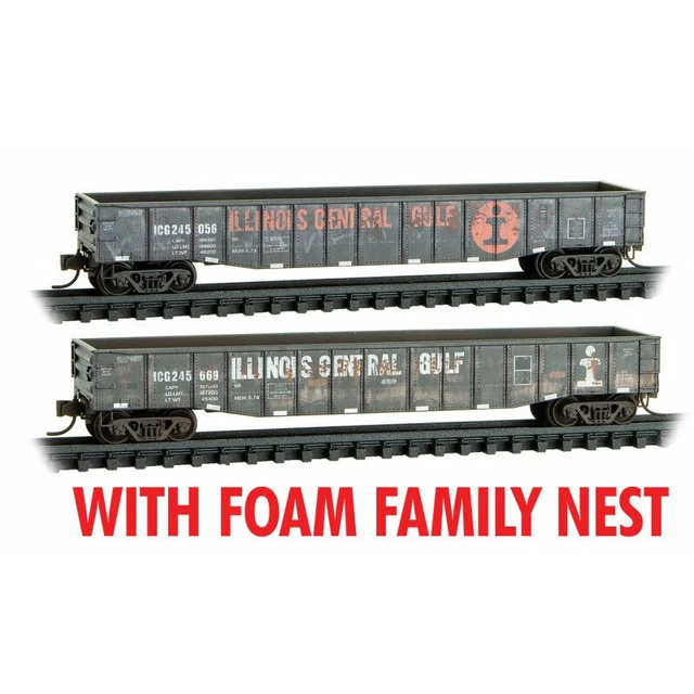 N Scale MICRO TRAINS 993 05 044 ICG Illinois Central Gulf  weathered  Gondolas