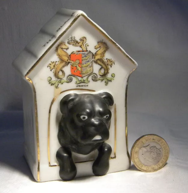 Shelley Crested China   Bulldog In Kennel The Black Watch  Ipswich   (B60)