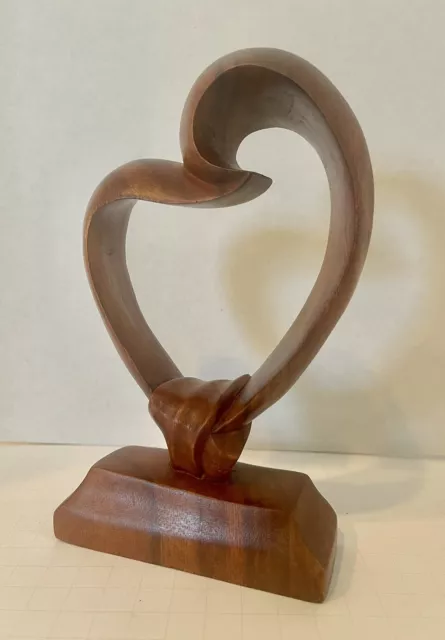 Wood Heart Sculpture Figurine Artist Signed W. Kenijah, Made in Indonesia 