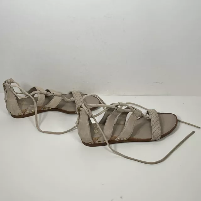 Franco Sarto Pierson Flat Sandals Womens 7 M Tan Suede Ankle Lace Up Cross Tie 3