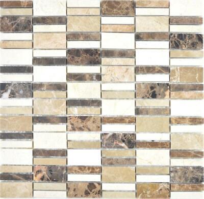 Mosaico de piedra natural mármol beige blanco marrón palillos espejo azulejo 88-1213|1 alfombra