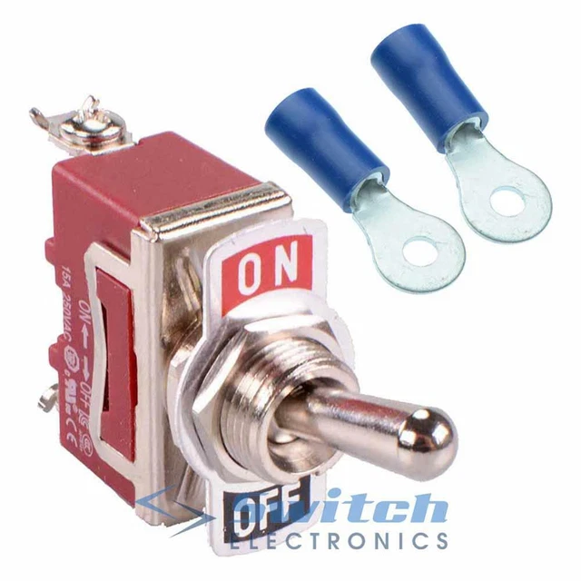 ON-OFF TOGGLE SWITCH Screw Terminals 250V 15A SPST with Ring Crimp ...