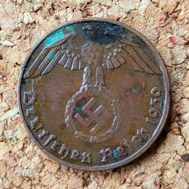 Nazi Third Reich - German WW2 1 Pfennig coin, 1939. Old coin!