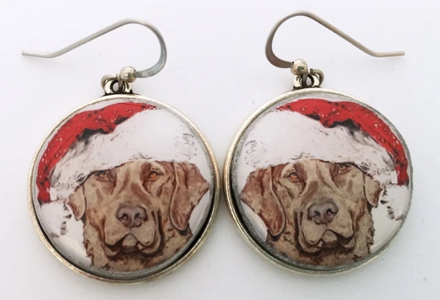 Santa Chesapeake Bay Retriever Dog Breed Christmas Earrings