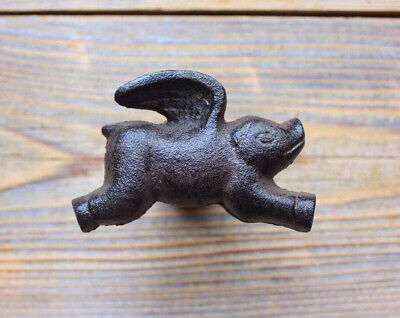Pack of 6 Cast Iron Rustic Country Flying Pigs Cabinet Dresser Drawer Door Knobs