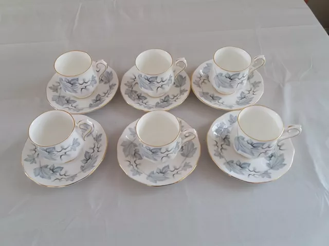 Royal Albert Silver Maple 6 X Coffee / Espresso Cups With Saucers