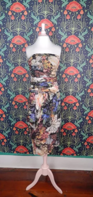 Elana Kattan Floral Strapless Mesh Ruched Gathered Dress Nwt XL