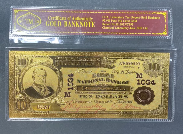 24k Gold Banknote Foil - 10 Dollar