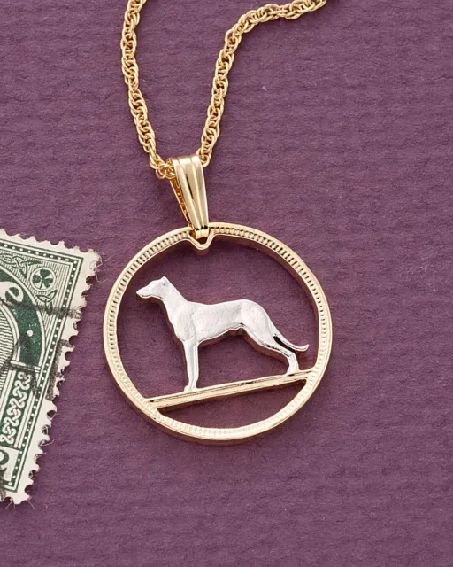 Irish Wolfhound Coin Pendant Necklace Handcut - 3/4" diameter , ( # 160 )