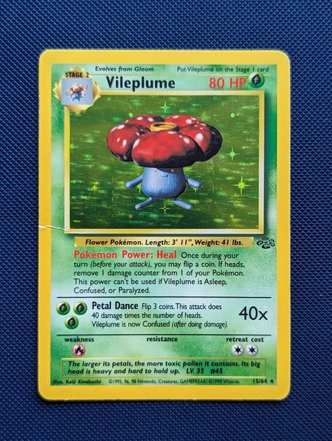Vileplume Pokemon Card 15/64 Rare Holo Jungle Set 1999 Wizards of the coast WOTC