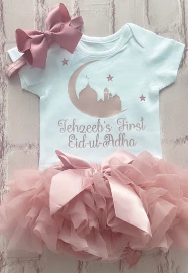 Abito Knicker Tutu Knicker Personalizzato per Bambine First Eid-ul-Adha Frilly