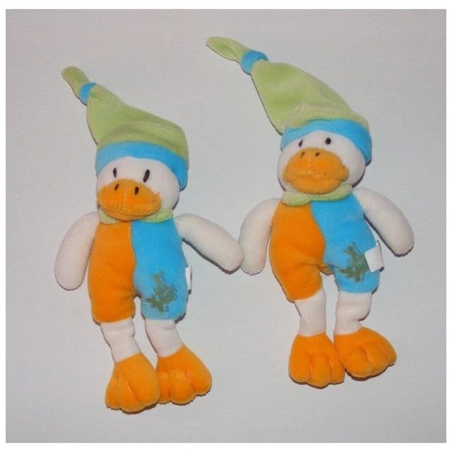 Lot de 2 doudous canard orange bleu BABY NAT - 1097