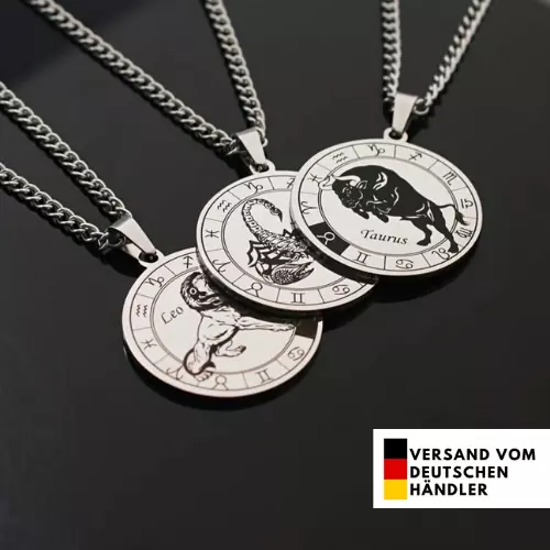 Sternzeichen Halskette mit Anhänger Silber Edelstahl rund Horoskop Damen Herren