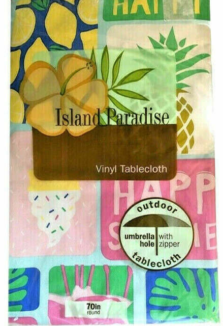 Tablecloth Zipper Umbrella Hole Flannel Backed Vinyl 70 Rd Beach Summer Tropical