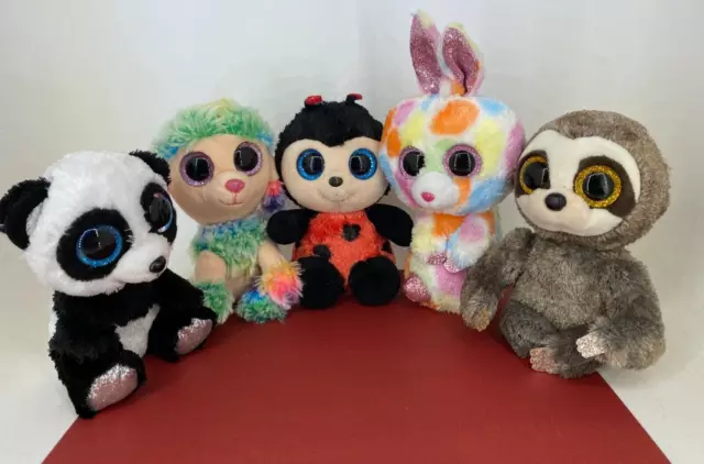 TY ☆ BEANIE BOOS ☆ Bundle incl. Panda, Poodle, Ladybug ++ - Soft Toy Plush Lot 2