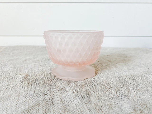Vintage Indiana Glass Diamond Point Frosted Satin Pink Fairy Lamp BASE BOTTOM