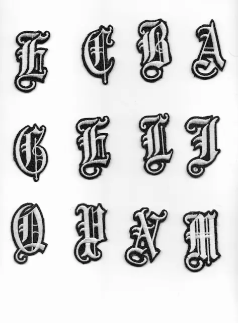 Roman Old English Gothic Letters Patch Black & White Iron-On