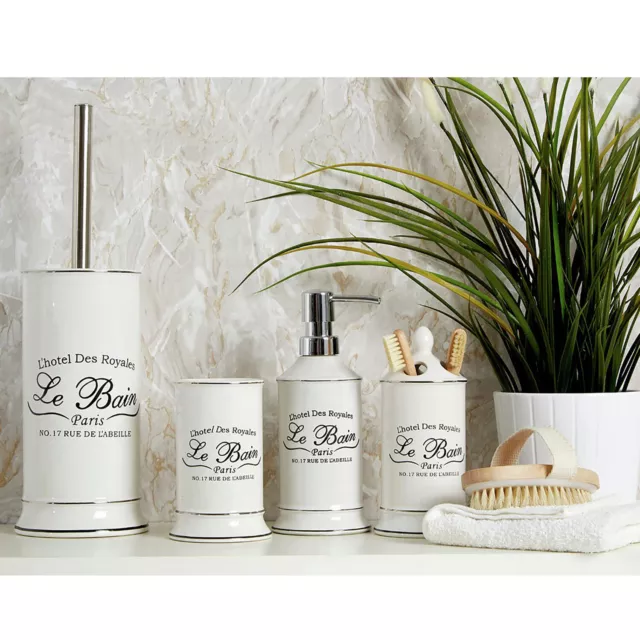 Le Bain Bathroom Accessory Set Stoneware Soap Dish Dispenser Bath Caddy Holder