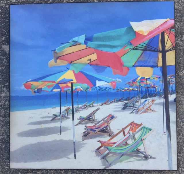 Beach Decor Wood Print Art approx 13x13”