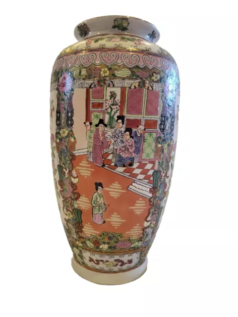 Large Vtg Chinese Porcelain Famille Rose Medallion Vase-Qianlong period Style