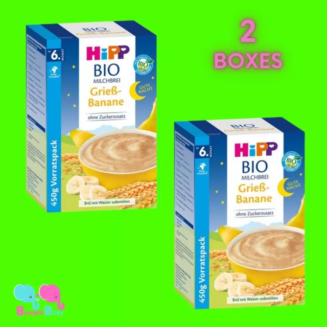 2x HiPP Organic Milk Porridge Good Night semolina banana  Hipp Cereal & Porridge