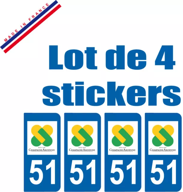 4 STICKERS style PLAQUE IMMATRICULATION DEPARTEMENT 51