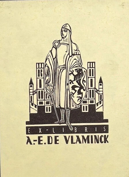 Vintage Ex libris - Warrior - Exlibris for A.- E. de Vlaminck - Victor Stuyvaert