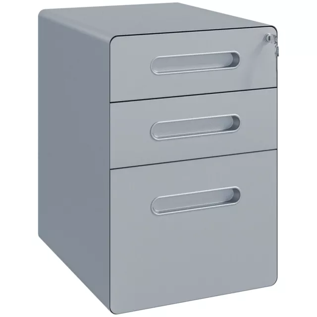 Vinsetto 3 Drawer Modern Steel Filing Cabinet w/ 4 Wheels Lock Pencil Box Grey