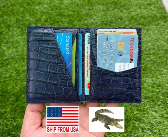 Blue Crocodile Card Holder Genuine Alligator Leather Men ID Slim Mini Wallet