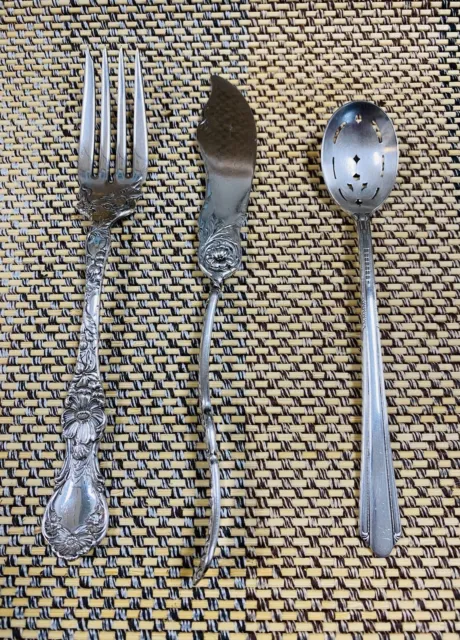 Antique Top Quality Silver Plated Fork, Butter knife and Serving Spoon