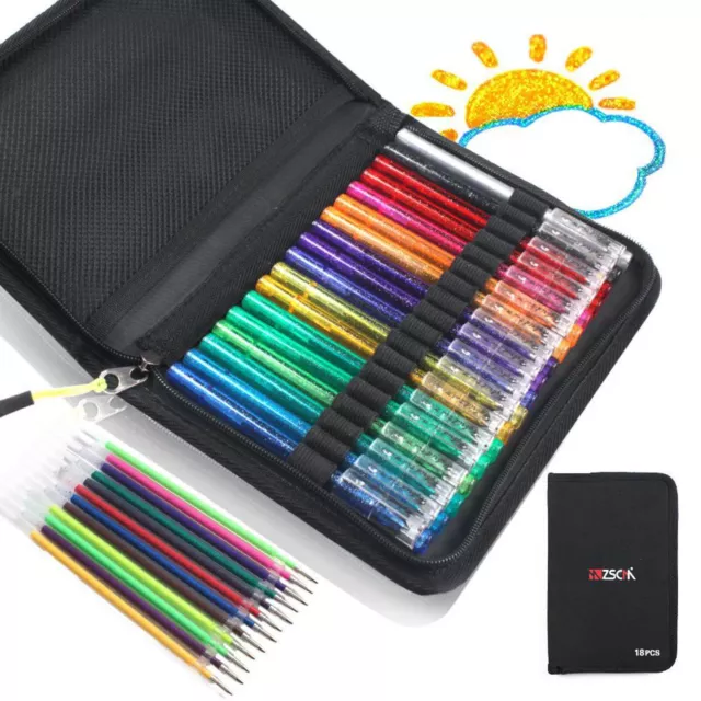 18Pc Glitter Colouring Gel Pens Children School Kids Art   Drawing Writing