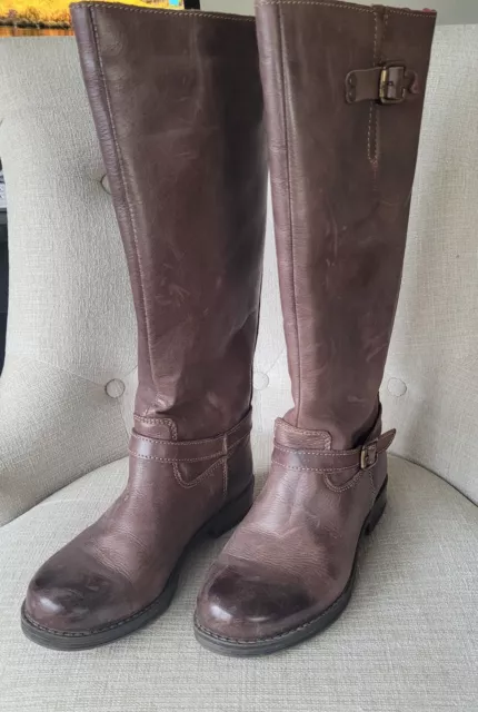 Eric Michael Boots Brown Leather Distressed Tall Riding Boot Back Zip Size 37 2