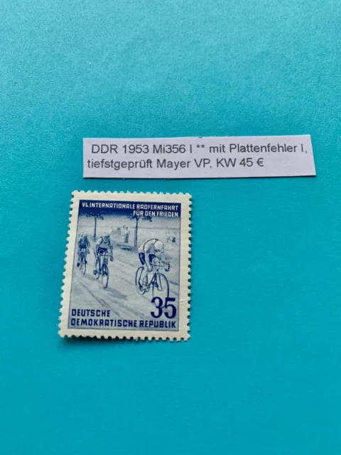 DDR - 1953 - Michel. Nr. 356  mit Plattenfehler I. Postfrisch. Tiefstgeprüft.