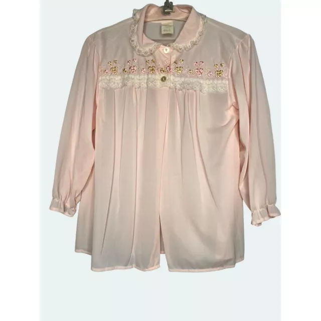 PHILMAID WOMENS SMALL Bed Jacket Small Pink Semi Sheer Nylon Lace ...